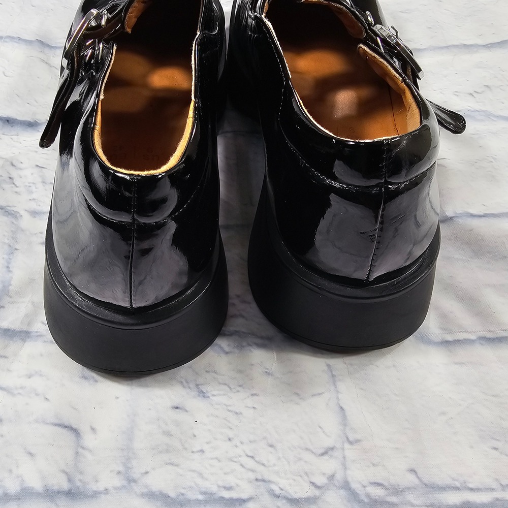 Joystry Platform Mary Jane Womens 42 9 Black Patent Leather Double Buckle Wedge - Picture 8 of 10